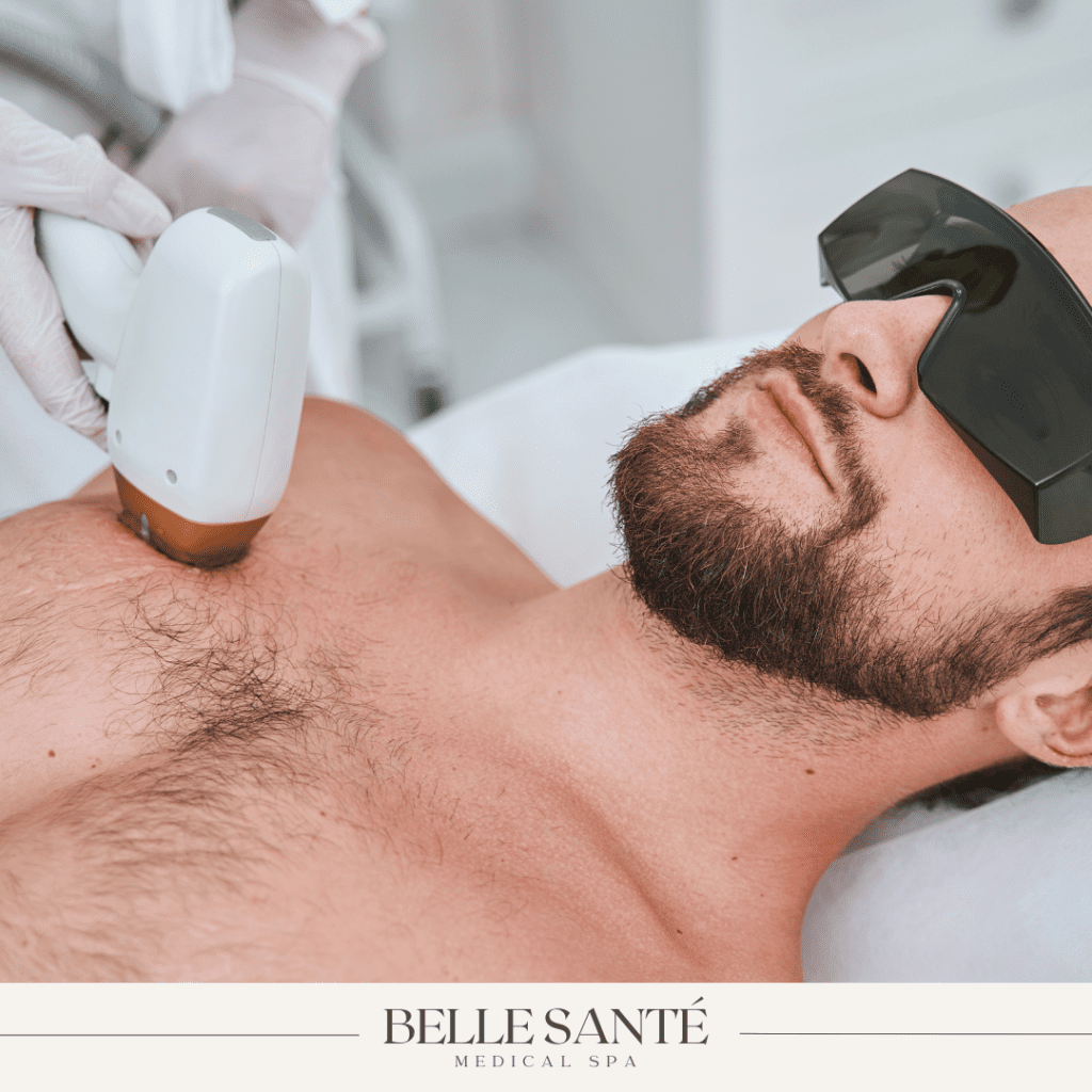 Man receiving laser hair removal on his chest