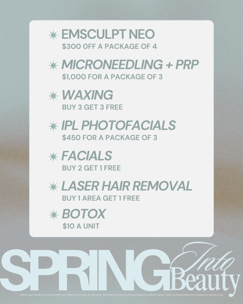 Listing of specials at Belle Santé Medical Spa's customer appreciation sale.